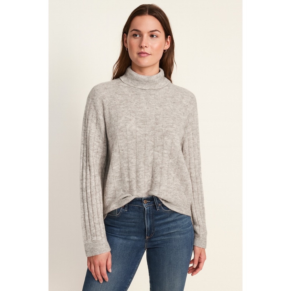 Banana Republic Sweater Women's XL Gray Wool Blend Mock Neck Ribbed Pullover NWT